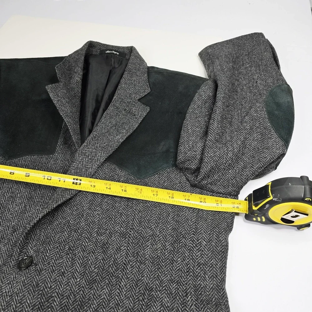 Bar WS Blazer Mens 43 Wool Gray Herringbone Suede Elbow Patch‎ Western Uruguay